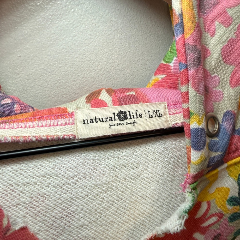 Natural Life Oversized Printed Floral Hoodie Women's L/XL Multicolor V-Neck - Picture 4 of 7